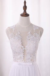 Elegant Jewel Tull Lace Wedding Dress Sleeveless Appliques Ruffles Bridal Gowns On Sale-27dress